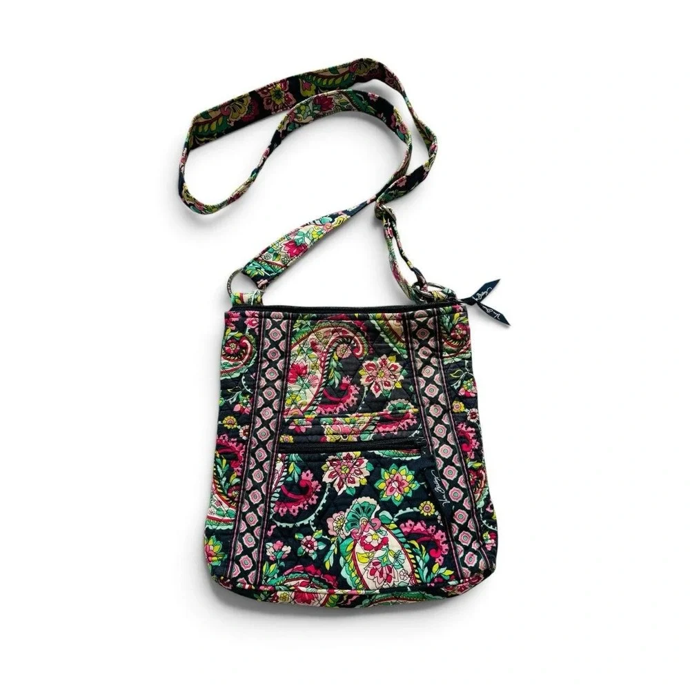 Vera Bradley Quilted Cotton Crossbody Bag Floral Paisley Black Multi Boho Y2K